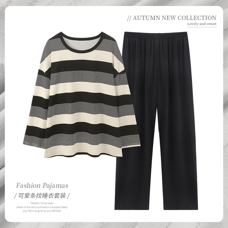 睡衣女款春季纯棉薄款长袖套装2024新款甜美可爱春秋家居服条纹
