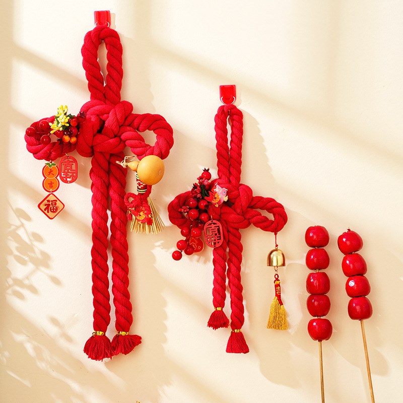 中国结万字结绳蛇年门挂粗红绳挂件新年装饰布置麻绳门把手装饰品