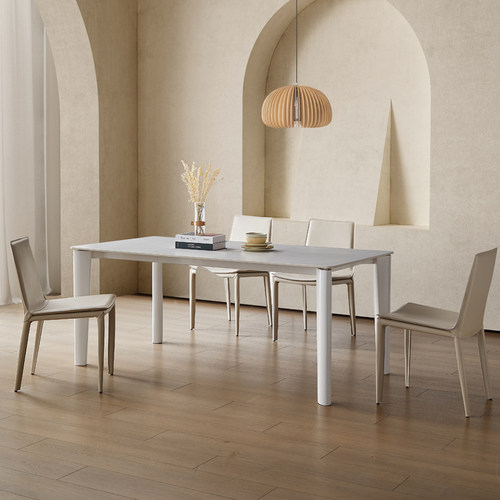 德利丰岩板餐桌纯白极简长方形实木桌子意式简约小户型餐桌椅组合