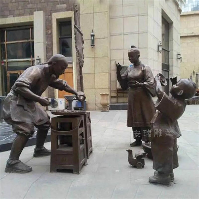 玻璃钢传统民俗历史人物 铸铜 仿铜分流古渡古代农耕劳动人物雕塑