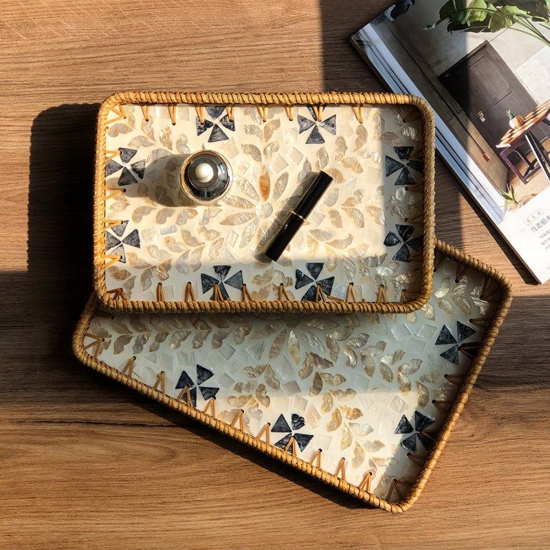 法式轻奢天然纯手工藤编贝壳托盘家用客厅茶盘收纳筐干果水果盘子,家居饰品,果盘/果篓,淘宝优惠券,粉丝福利购,淘宝优惠卷