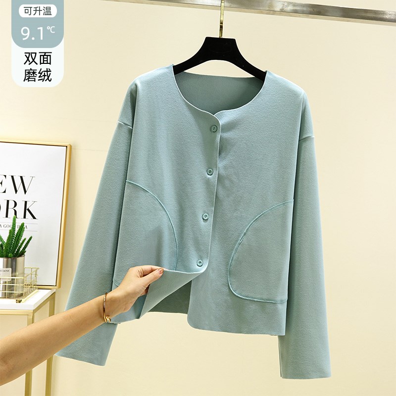 2025新款德绒圆领开衫女冬季加绒保暖可外穿上衣休闲大码长袖外套