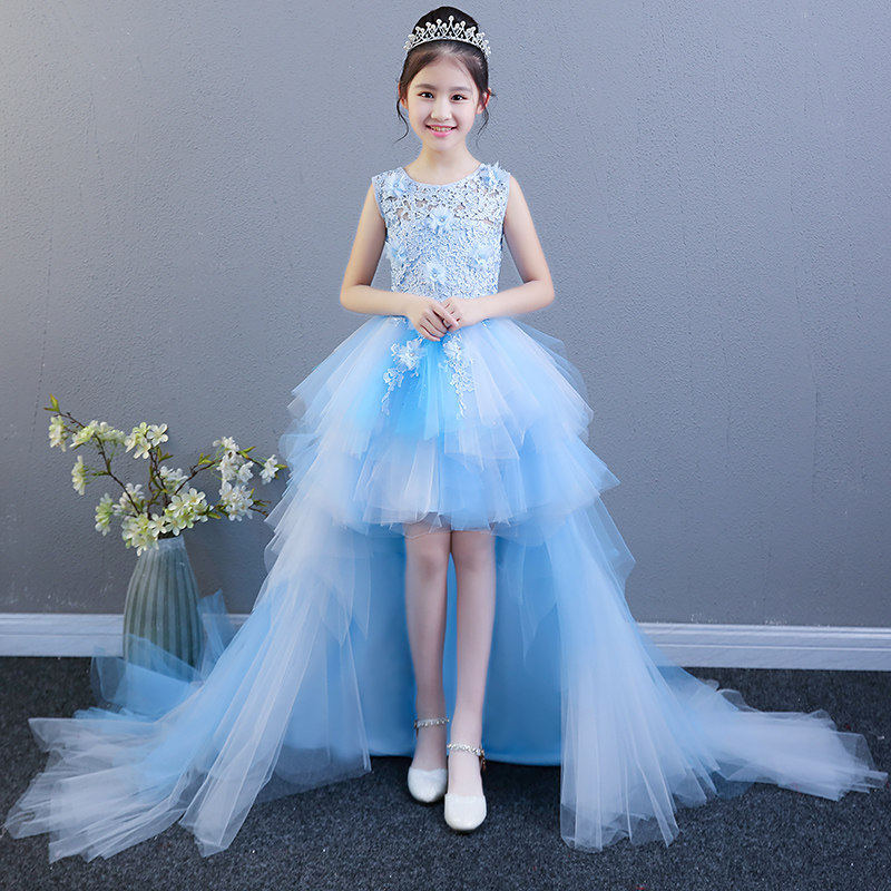 小女孩洋气花童婚纱裙主持人钢琴演出服儿童礼服公主裙女童蓬蓬纱