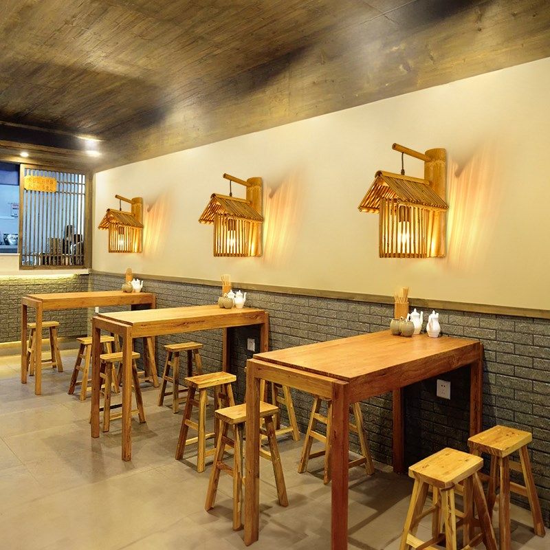 中式竹艺壁灯复古竹编过道农庄民宿客栈卧室床头灯仿古楼梯间灯具