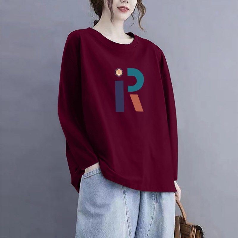 纯棉长袖t恤女春秋新款胖mm大码女装圆领内搭宽松休闲上衣打底衫,女装/女士精品,大码内搭,淘宝优惠券,粉丝福利购,淘宝优惠卷