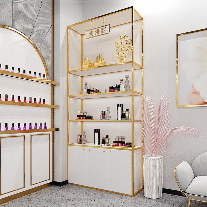 北欧网红美容院落地置物架美甲店隔断货柜展示柜化妆品精品展式柜