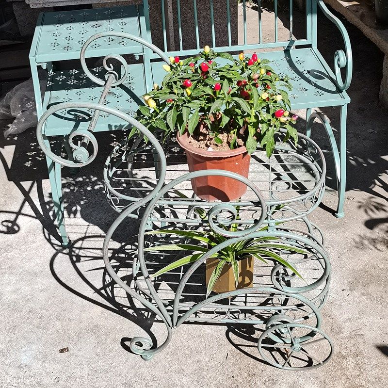 铁艺落地式手推车花架轮子可转动复古花盆架阳台置物架花店展示架