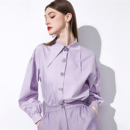 AUI紫色气质职业西装套装女2023秋季新款长袖西服高腰短裤两件套