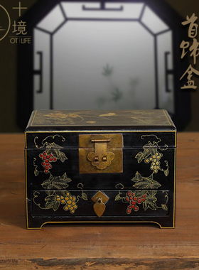 十境OTlife 刻花抽屉首饰漆盒新中式家居客厅酒店样板间软装摆件