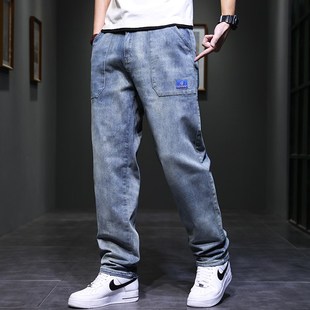 2024夏季薄款牛仔裤男宽松直筒胖子大码浅色加肥加大休闲长裤夏天