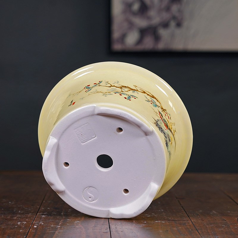 精品紫砂花盆圆形大口径水墨山水彩绘贴画创意绿植盆景盆陶瓷中式