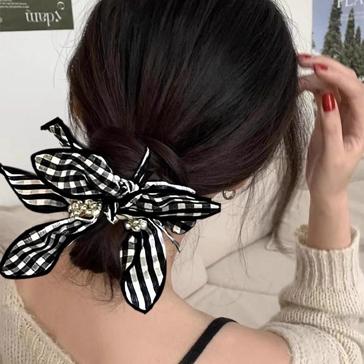 韩国发饰少女清新黑白格纹蝴蝶结珍珠小肠发圈创意手环头绳扎发绳,节庆用品/礼品,文化创意手环,淘宝优惠券,粉丝福利购,淘宝优惠卷