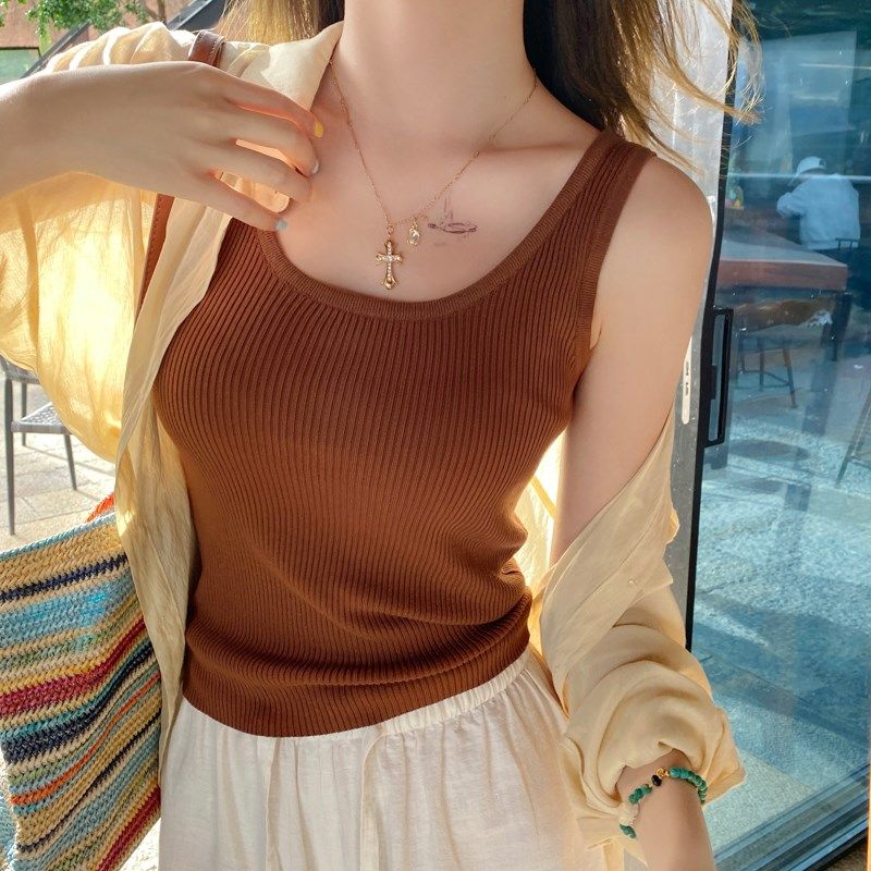 粉色背心女夏外穿2024新款修身显瘦西装内搭工字针织吊带打底上衣,女装/女士精品,背心吊带,淘宝优惠券,粉丝福利购,淘宝优惠卷