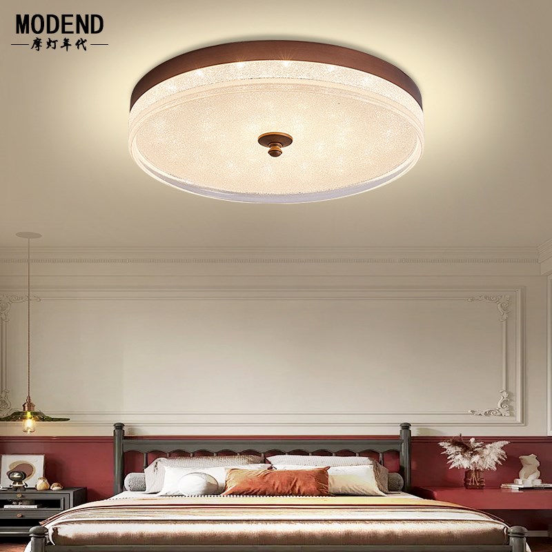 美式简约卧室吸顶灯中古风简约主卧复古LED全光谱护眼房间灯