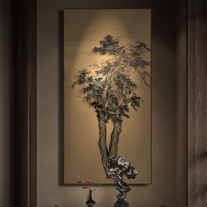 松树禅意装饰画新古典高端挂画好寓意酒店软装艺术壁画大幅新中式图片