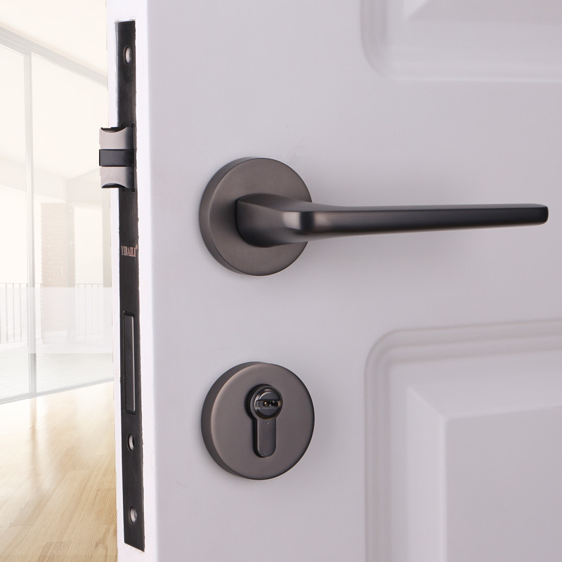 依佰利美式灰黑色门锁北欧室内分体锁实木门锁简约欧式静音房门锁