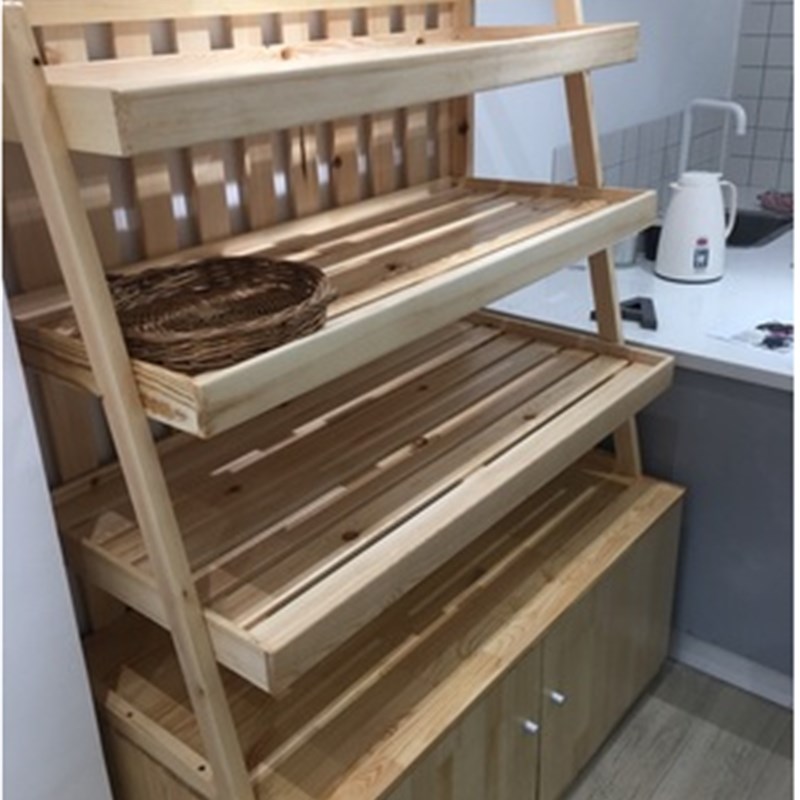 实木面包架子超市商场便利店蛋糕糕点货架中岛柜木质层板展示柜