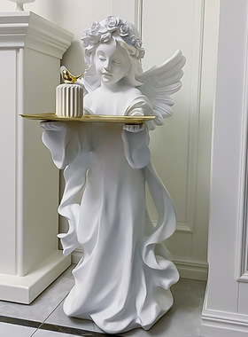 欧式天使托盘复古大型迎宾落地沙发旁摆件客厅卧室家居软装工艺品