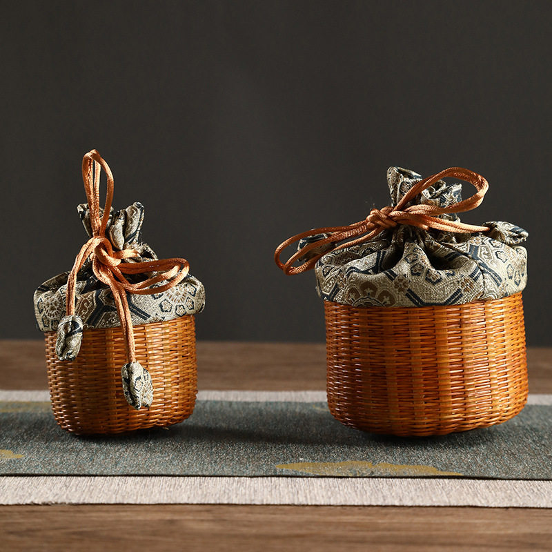 竹丝宋锦杯篓手工主人杯袋子茶杯茶具收纳袋茶壶束口宋锦旅行便携