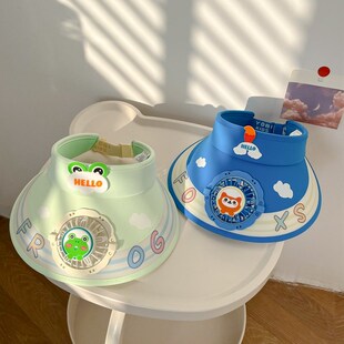 儿童防晒帽夏季小兔子空顶女童带风扇帽男女孩遮阳宝宝小孩太阳帽
