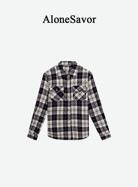 Alone Savor龙喜儿 秋冬黑色格纹印花衬衫慵懒宽松纯棉小衫女J430