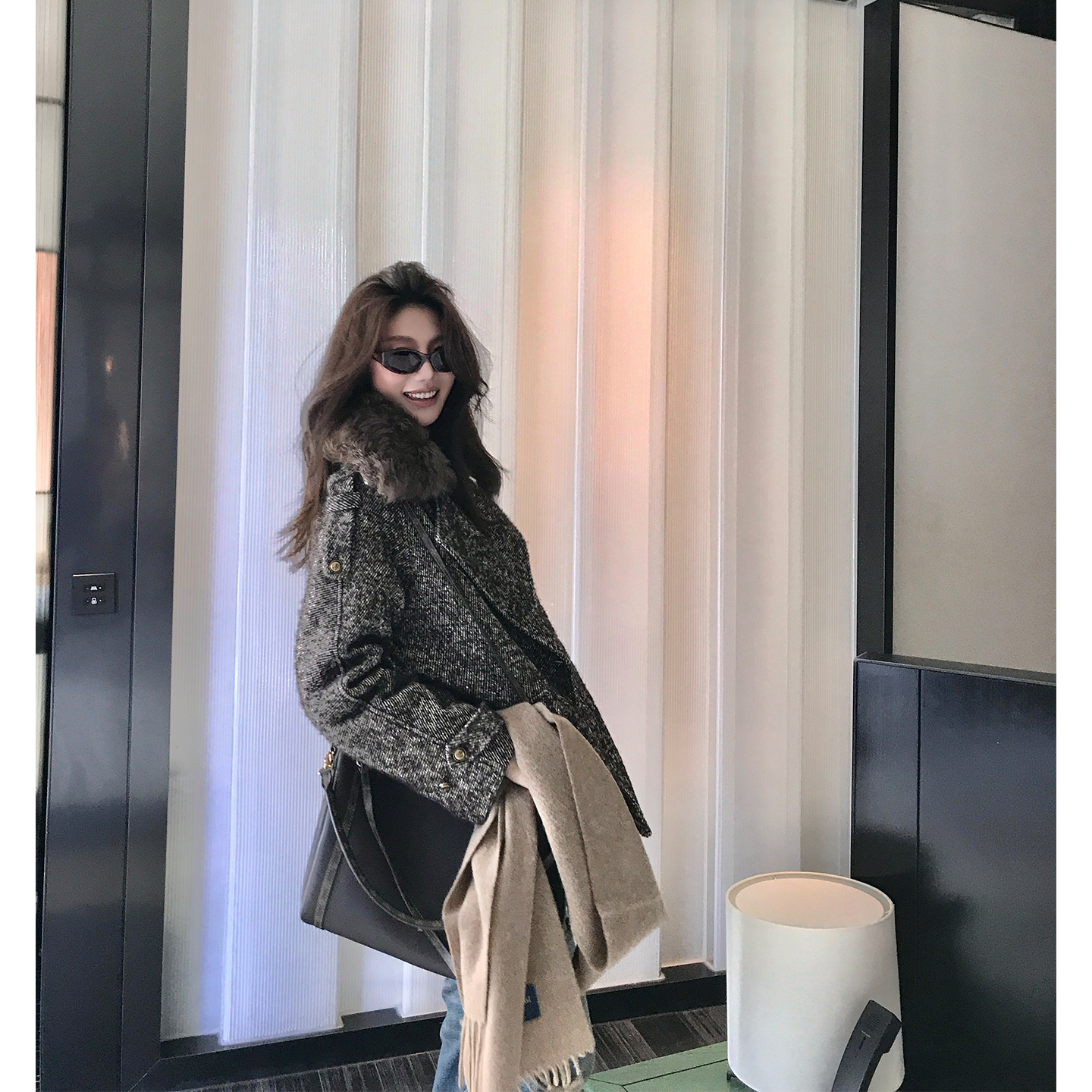 Alone Savor龙喜儿 复古高端90白鹅绒羽绒服羊毛粗花呢外套女J731