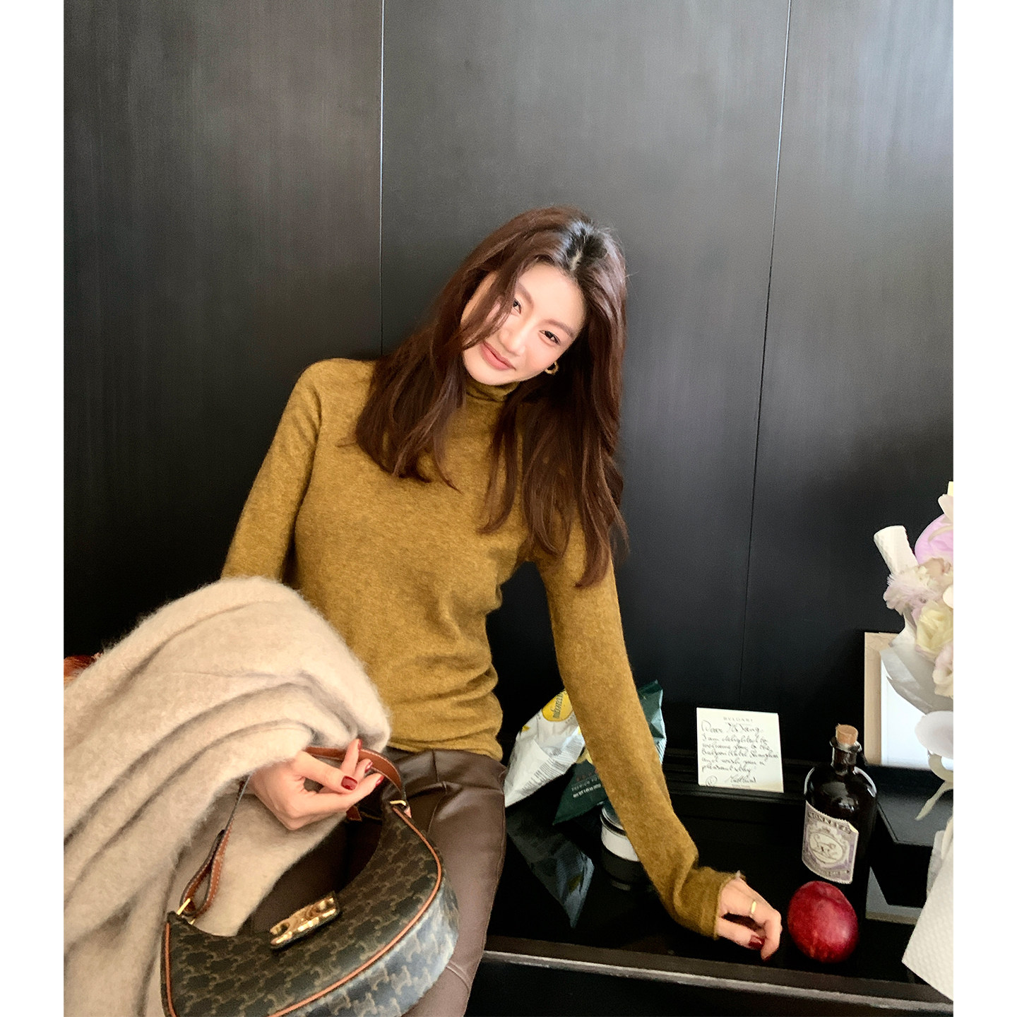 Alone Savor龙喜儿 纯色极简牦牛绒针织衫半高领长袖套头衫女T633