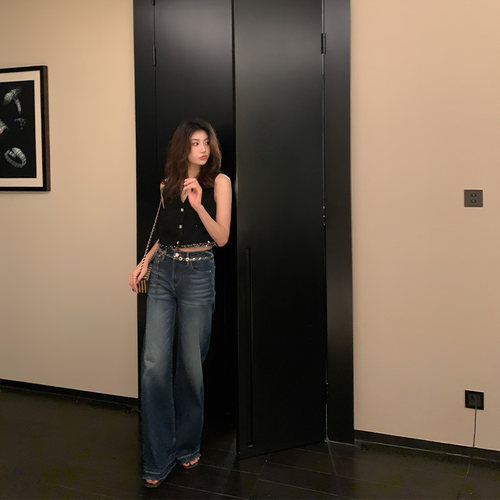 Alone Savor龙喜儿 经典复古风蓝色牛仔裤水洗百搭女士直筒裤Z911