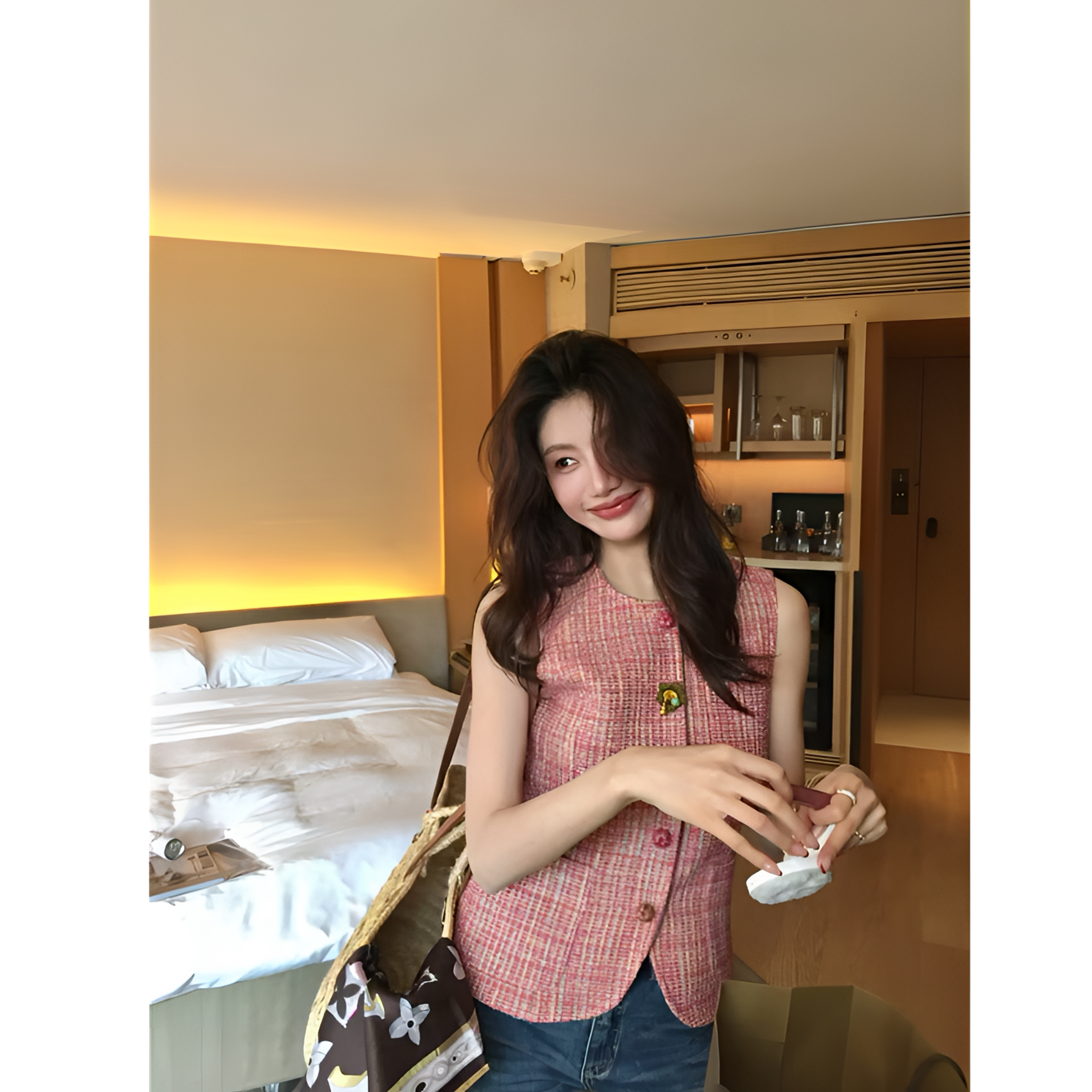 AloneSavor龙喜儿 复古轻奢粗花毛呢马甲圆领无袖小香风外套R180