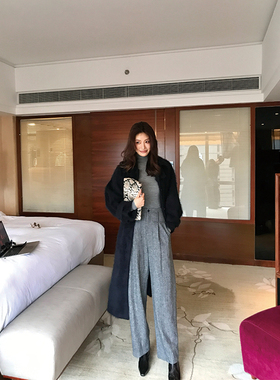 Alone Savor龙喜儿 高级感灰色50羊毛西装裤捏褶高腰女直筒裤J466