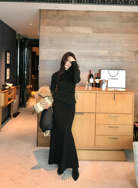 AloneSavor龙喜儿 法式优雅绵羊毛混纺半身裙高织垂感鱼尾裙Q986