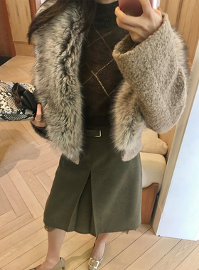 Alone Savor龙喜儿 高智风蕾丝拼接开叉半身裙高腰花边短裙女K294