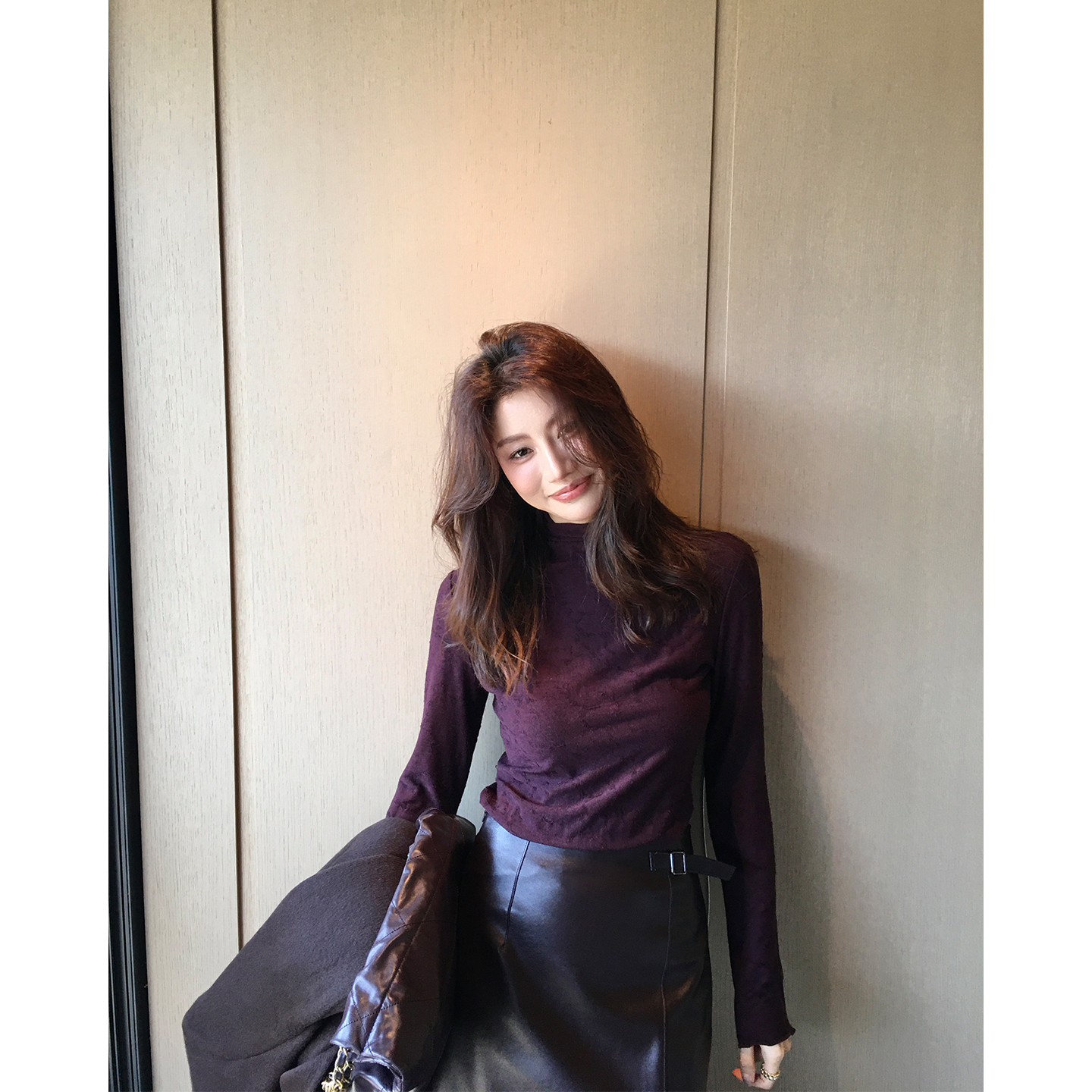 Alone Savor龙喜儿 简约纯色绵羊毛钩花打底衫半高领女士上衣K048