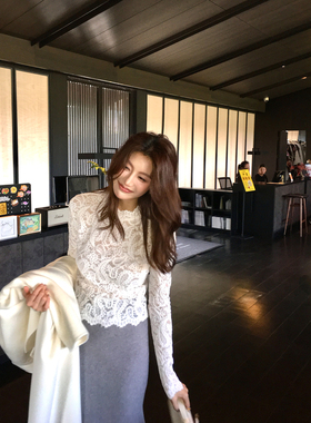 Alone Savor龙喜儿 法式镂空钩花针织衫花边立领微透女小衫K053