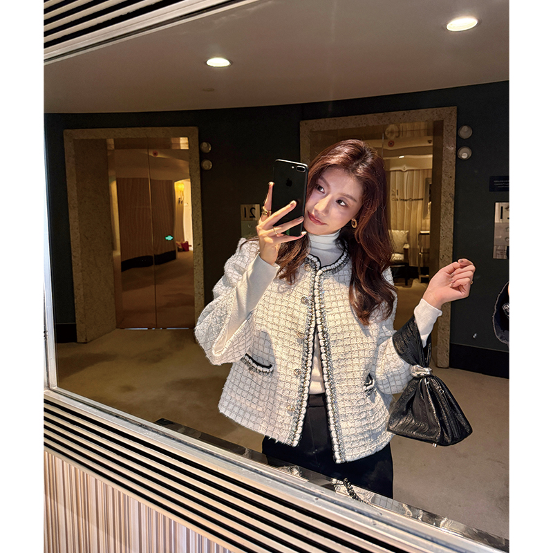 Alone Savor龙喜儿 复古小香风格纹短外套粗花编织上衣女士Z621