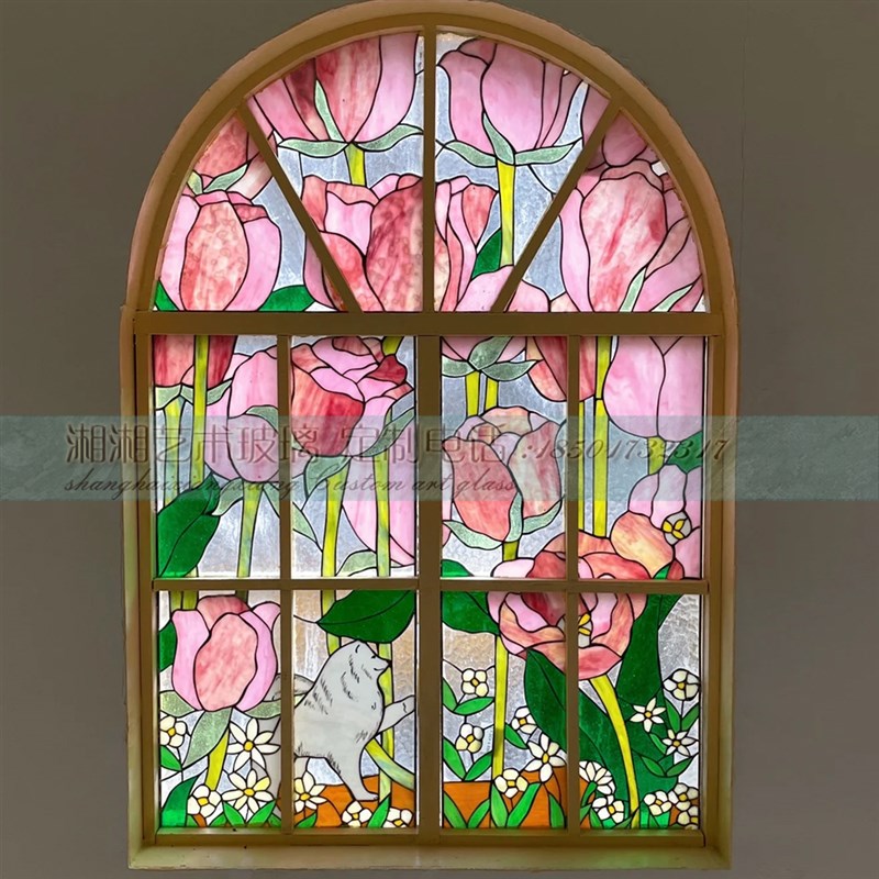 定制入户客厅屏风艺术玻璃田园风玄关隔断背景墙水波纹蒂凡彩晶立