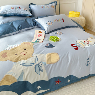 100支长绒棉卡通男孩床品四件套纯棉儿童被套男童床单床笠1.2定制