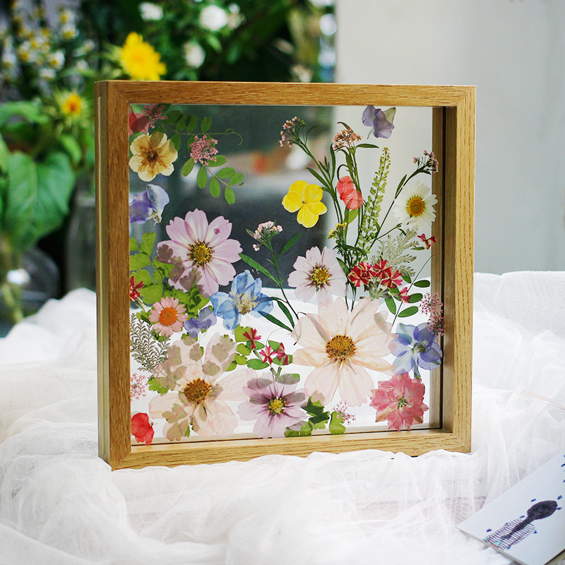 花艺相框 复古田园风真花花朵压花玻璃画框 桌面摆件教师生日礼物