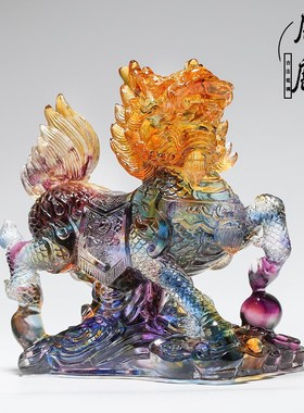 麒麟摆件一对琉璃家居客厅高档中式装饰品招财纳福乔迁新居礼物