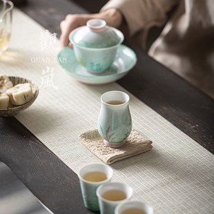 观岚手绘芦苇闻香杯大号仿古陶瓷主人杯中式茶杯家用釉下彩品茗杯