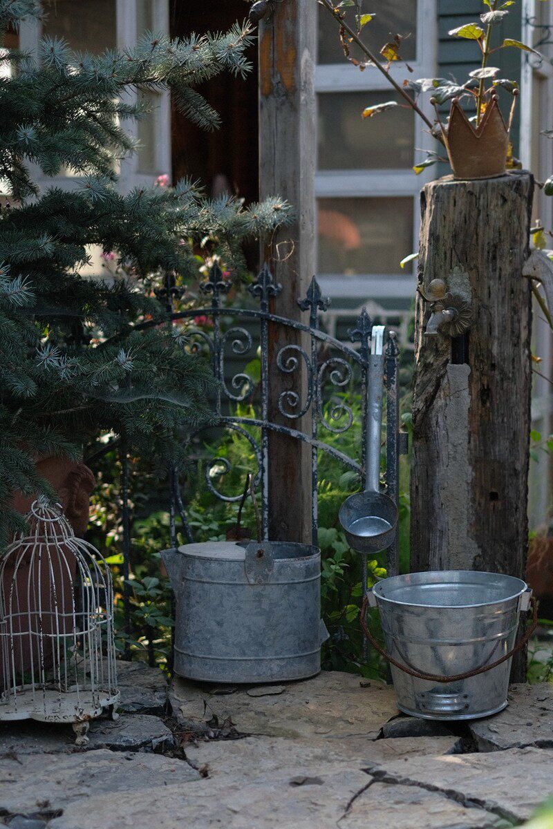 爱上花园杂货装饰铁皮提桶水桶洒水壶铁艺花器工具摆设小水舀水勺