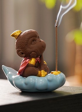 久造紫砂孙悟空禅意摆件创意齐天大圣家居客厅桌面装饰线香插摆设