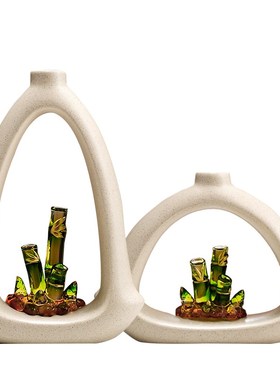 节节高升竹子花瓶摆件客厅电视柜办公室玄关插花花器高级感装饰品