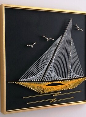 一帆风顺 钉子绕线画diy 团建活动 学生手工作业 客厅装饰 缠绕画