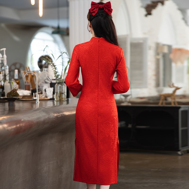 改良旗袍敬酒服新娘2024新款春秋高级感中国红色中式订婚回门礼服