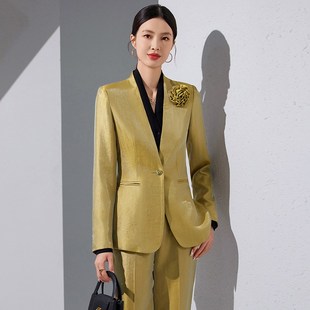 高级感西装外套女秋冬设计师款典雅新中式簪花轻奢时尚职业套装女