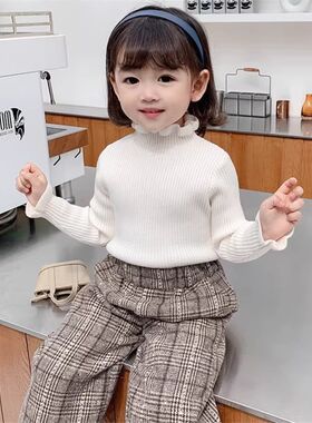 女童毛衣小童秋冬修身洋气半高领针织衫女孩子白色内搭打底衫新款