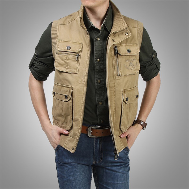 见展车男装摄影马甲导演背心多口袋户外钓鱼纯棉马夹男春秋外套