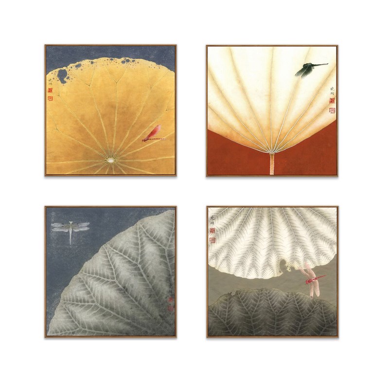 工笔荷花新中式客厅装饰画沙发背景有框挂画办公室壁画卧室床头画图片