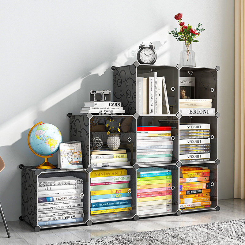 楼梯下储物柜书柜带门防尘自由组合格子铁艺置物收纳柜子简易书架